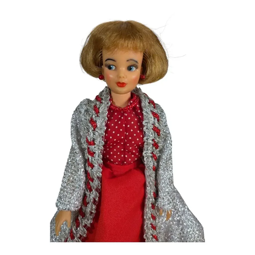 Tammy Doll Red Dress Silver Cloak Purse Handbag Ideal Toy 1965 VTG 11.5 inches